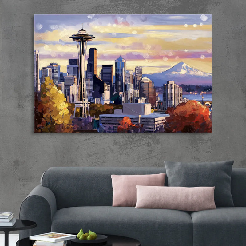 Seattle Iconic Landmarks Living Room - Canvas Wall Art