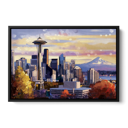Seattle Iconic Landmarks Front - Black Canvas Wall Art