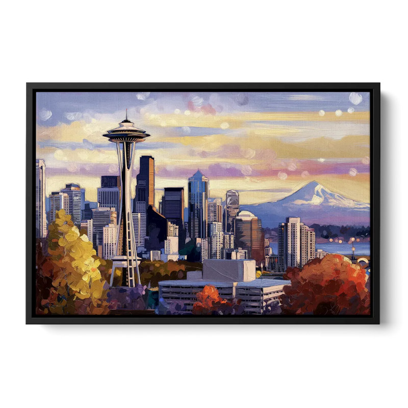 Seattle Iconic Landmarks Front - Black Canvas Wall Art