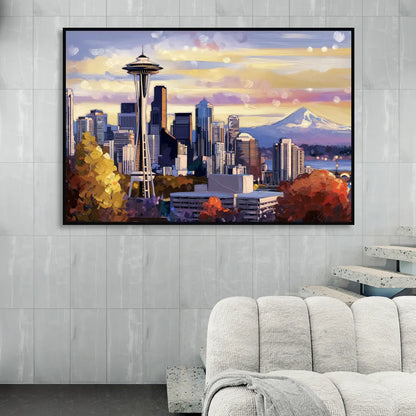 Seattle Iconic Landmarks Sitting Room - Black Canvas Wall Art
