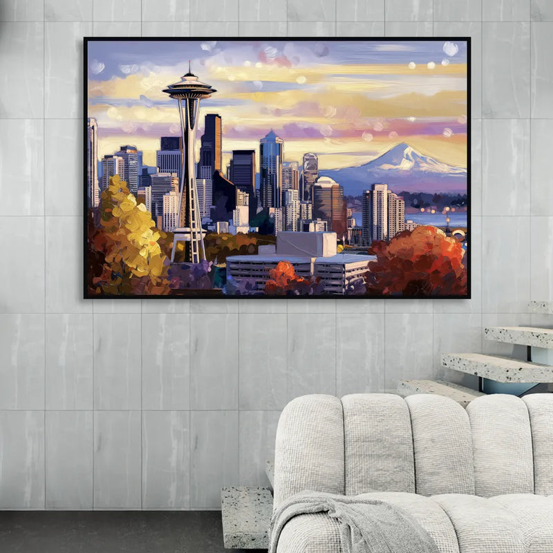 Seattle Iconic Landmarks Sitting Room - Black Canvas Wall Art