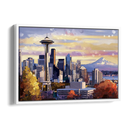 Seattle Iconic Landmarks Side - White Canvas Wall Art