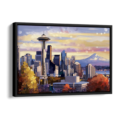 Seattle Iconic Landmarks Side - Black Canvas Wall Art
