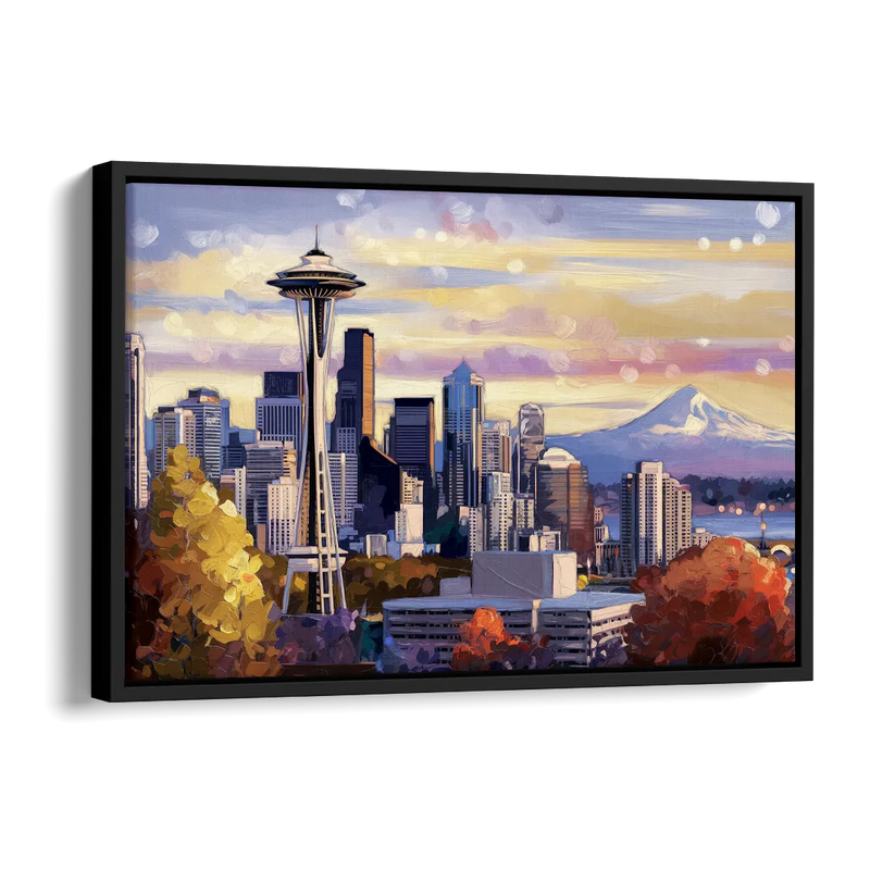 Seattle Iconic Landmarks Side - Black Canvas Wall Art