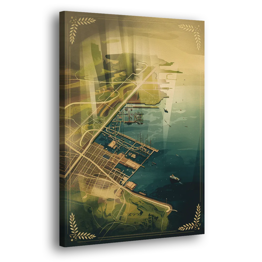 Seattle Map Vintage Style Side - Canvas Wall Art