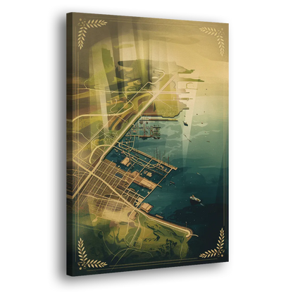 Seattle Map Vintage Style Side - Canvas Wall Art