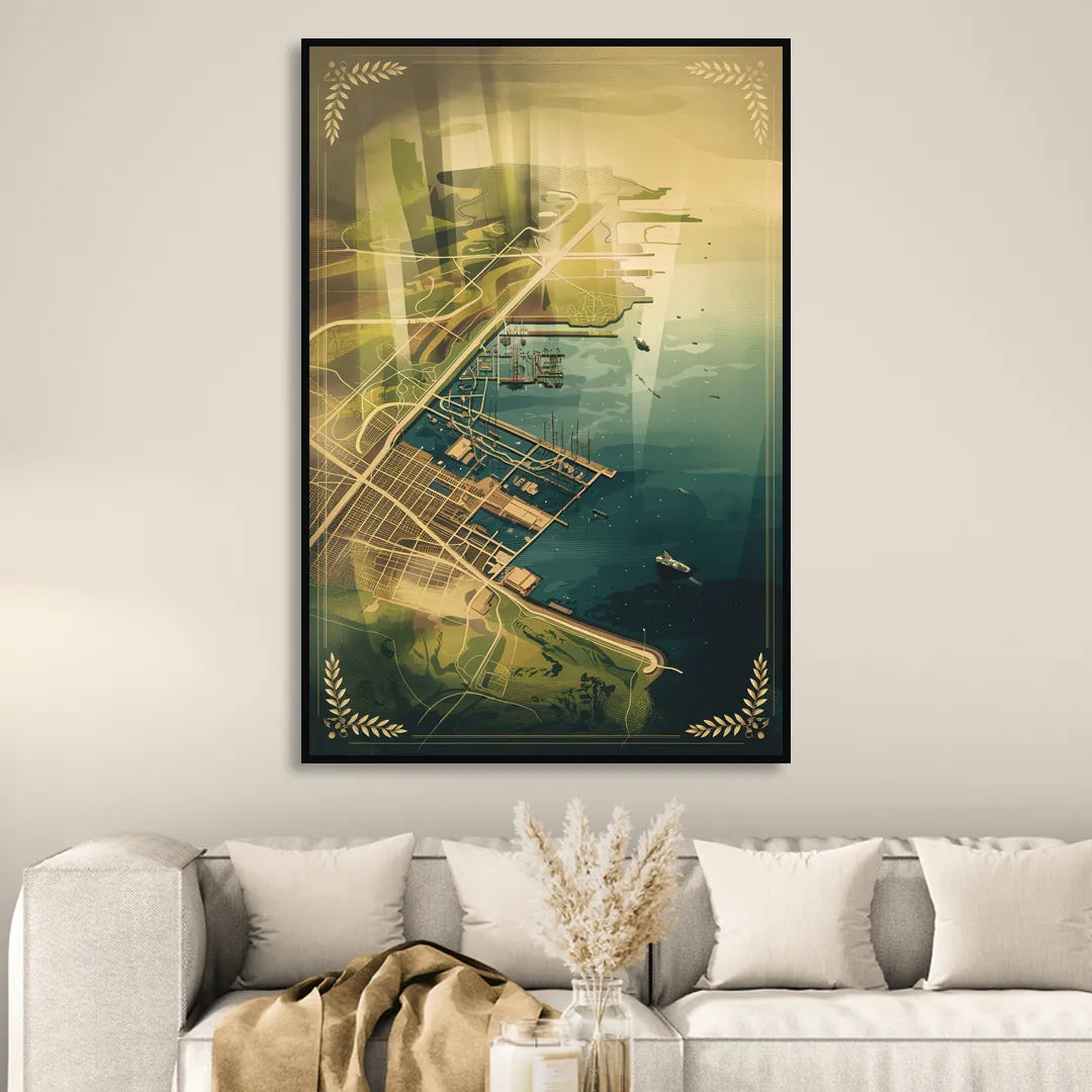 Seattle Map Vintage Style Sitting Room - Black Canvas Wall Art