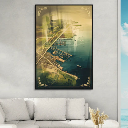 Seattle Map Vintage Style Living Room - Black Canvas Wall Art