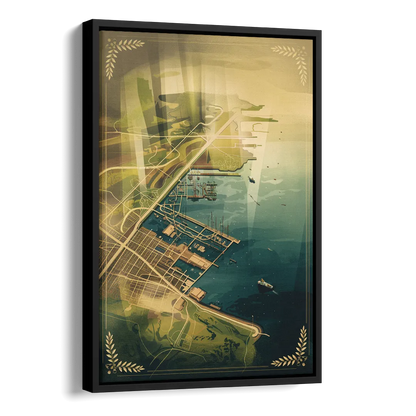 Seattle Map Vintage Style Side - Black Canvas Wall Art