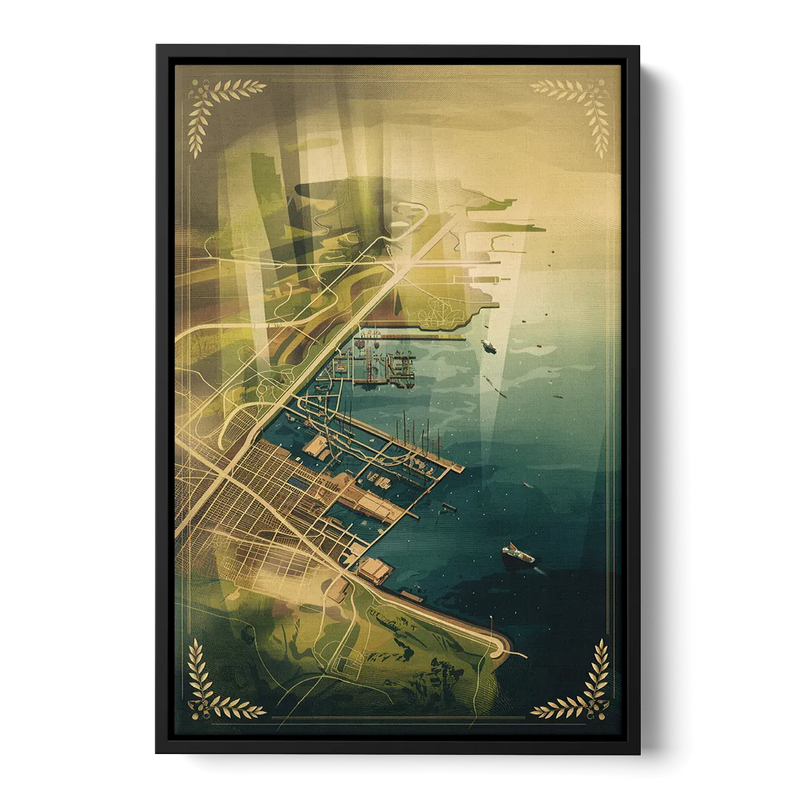 Seattle Map Vintage Style Front - Black Canvas Wall Art