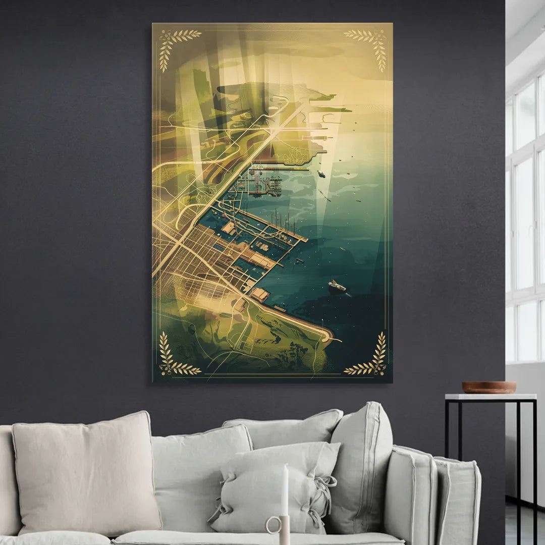 Seattle Map Vintage Style Sitting Room - Canvas Wall Art