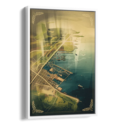 Seattle Map Vintage Style Side - White Canvas Wall Art