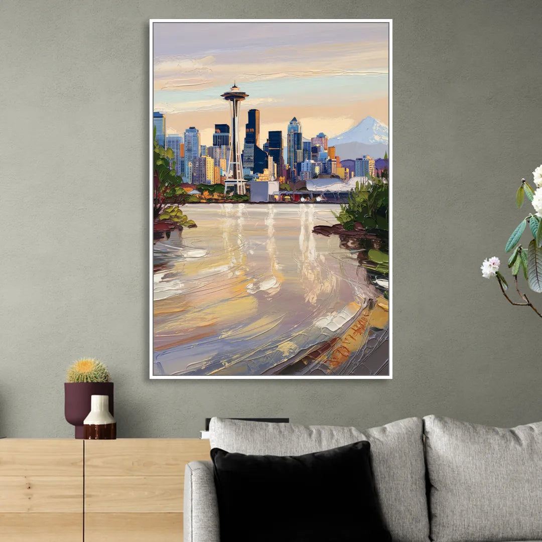 Seattle Nature Meets City Sitting Room - White Canvas Wall Art