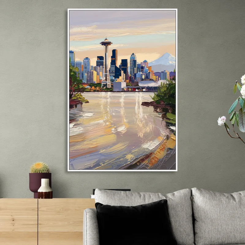 Seattle Nature Meets City Sitting Room - White Canvas Wall Art