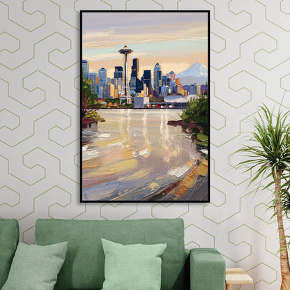 Seattle Nature Meets City Sitting Room - Black Canvas Wall Art
