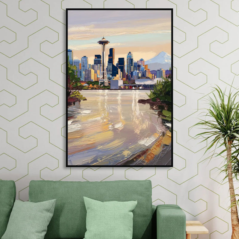 Seattle Nature Meets City Sitting Room - Black Canvas Wall Art