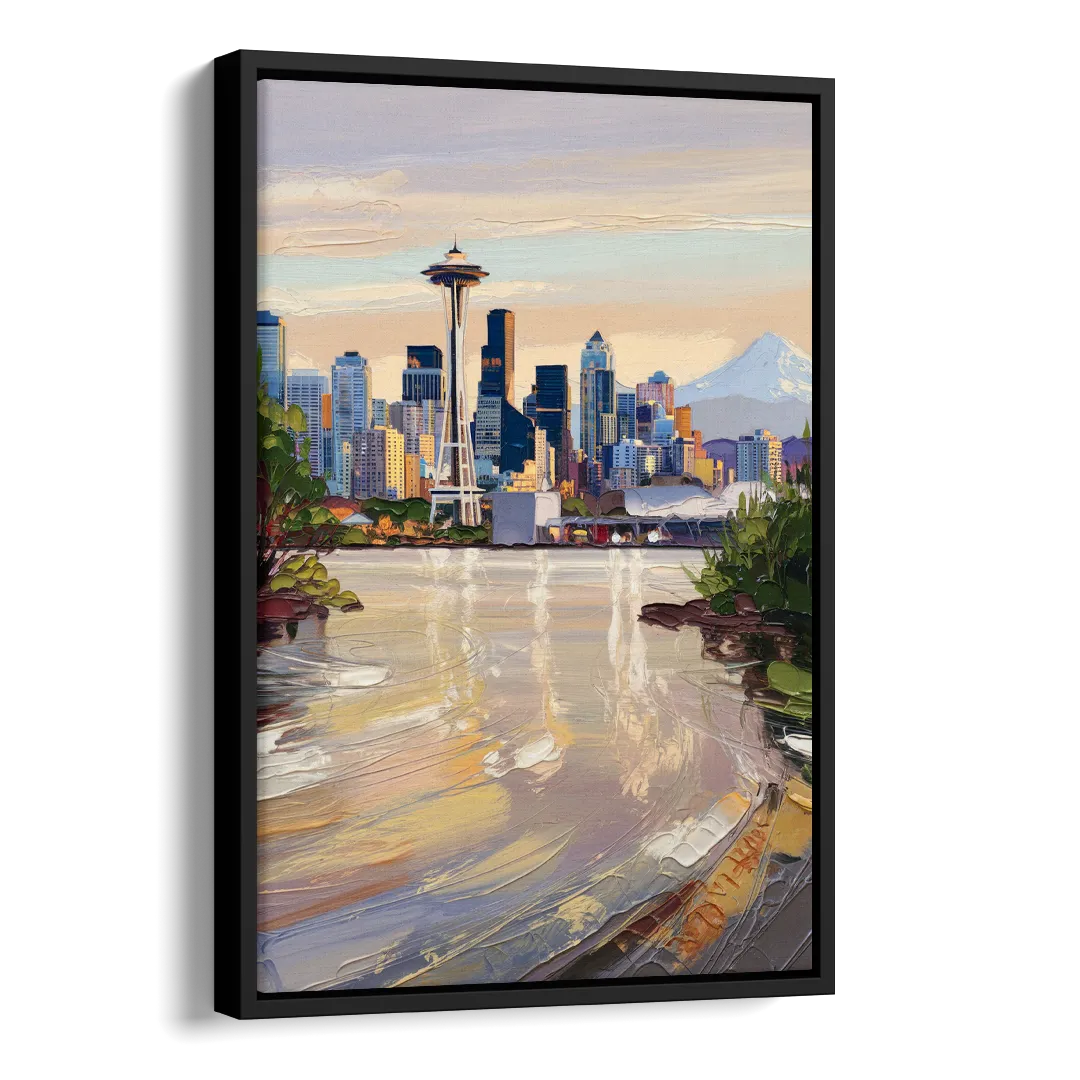 Seattle Nature Meets City Side - Black Canvas Wall Art