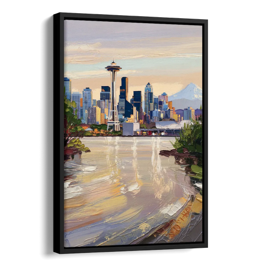Seattle Nature Meets City Side - Black Canvas Wall Art