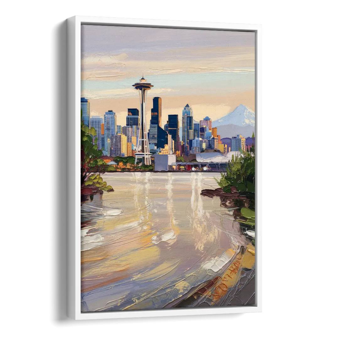 Seattle Nature Meets City Side - White Canvas Wall Art