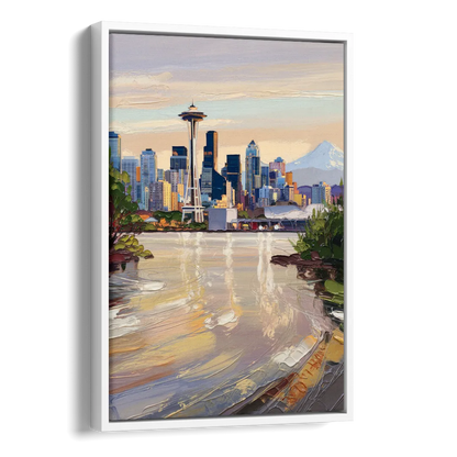 Seattle Nature Meets City Side - White Canvas Wall Art