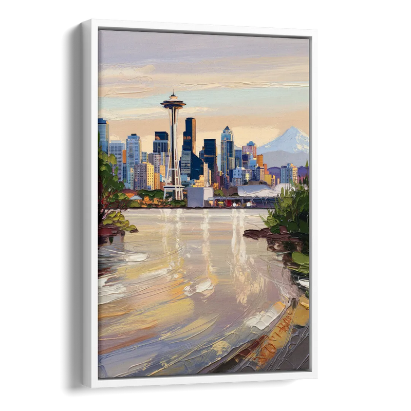 Seattle Nature Meets City Side - White Canvas Wall Art