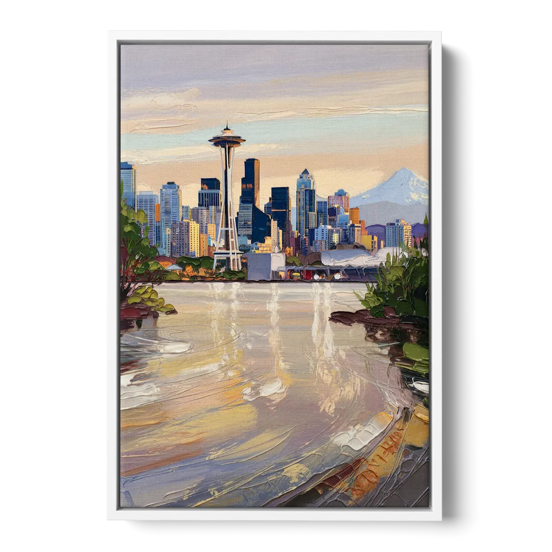 Seattle Nature Meets City Front - White Canvas Wall Art