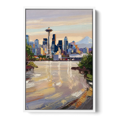 Seattle Nature Meets City Front - White Canvas Wall Art