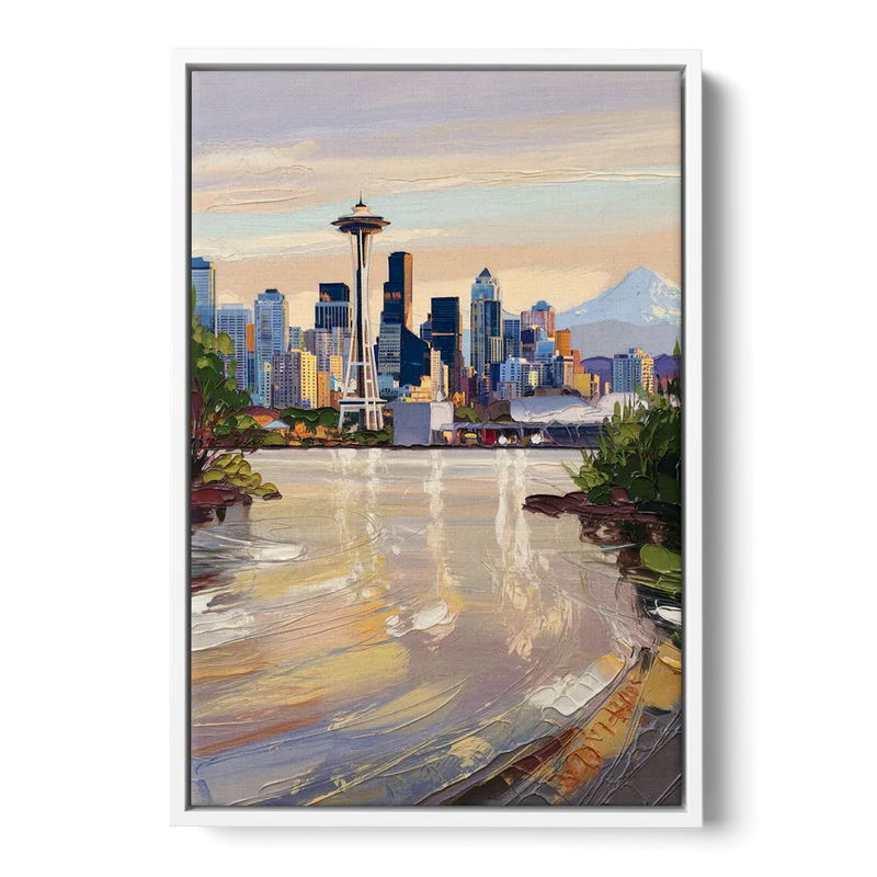 Seattle Nature Meets City Front - White Canvas Wall Art