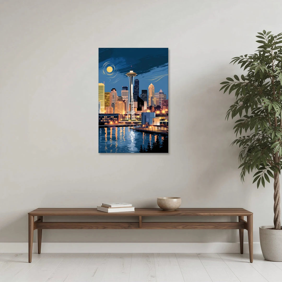 Seattle Nightscape - Canvas Wall Art - Coffee Table - 24x36