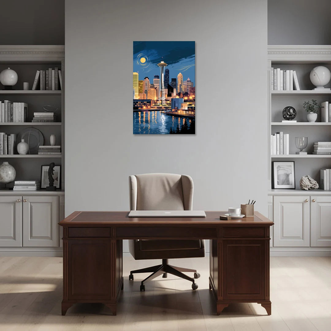 Seattle Nightscape - Canvas Wall Art - Office - 24x36