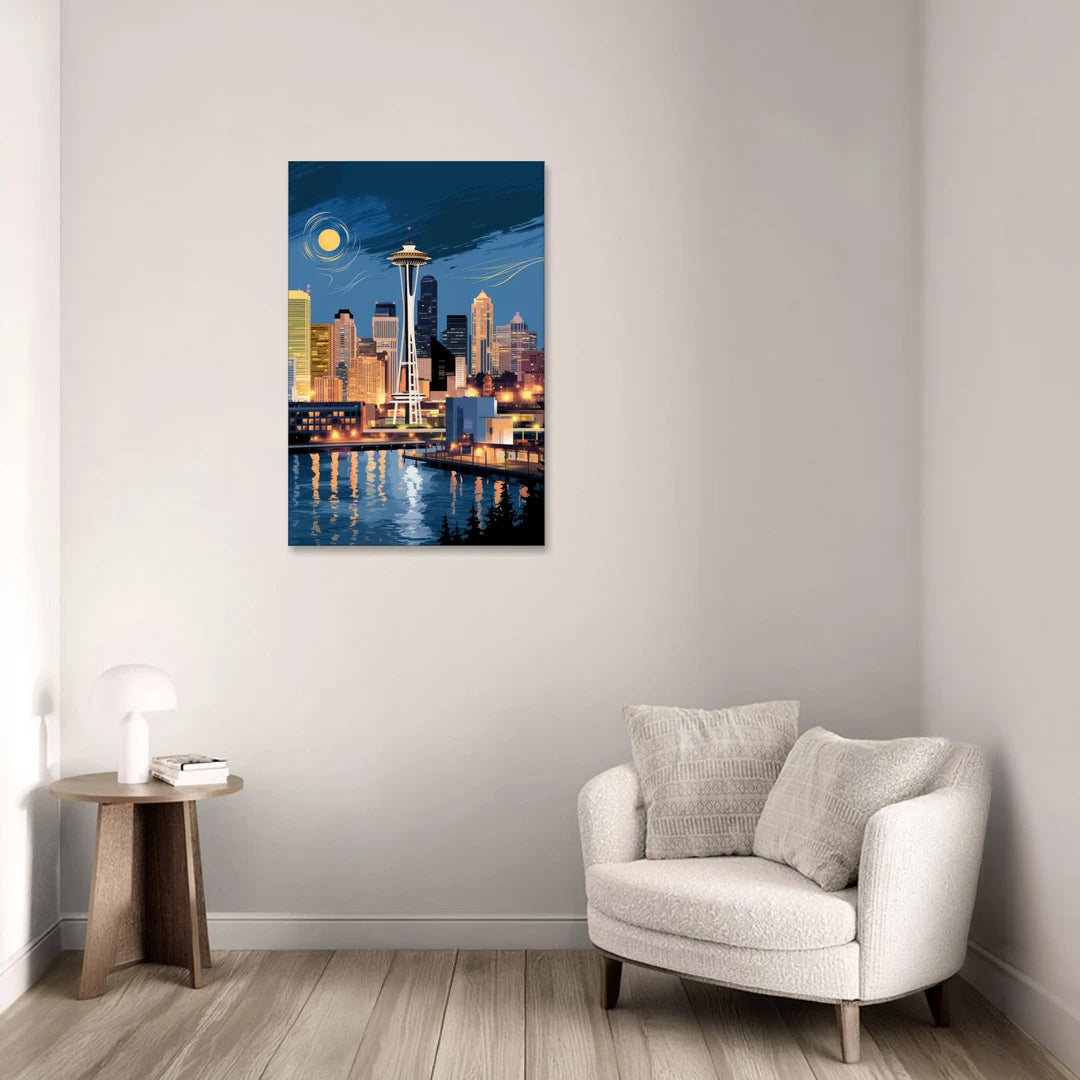 Seattle Nightscape - Canvas Wall Art - Sofa - 24x36