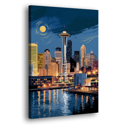 Seattle Nightscape Side - Canvas Wall Art