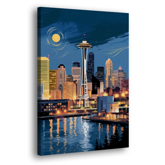 Seattle Nightscape Side - Canvas Wall Art