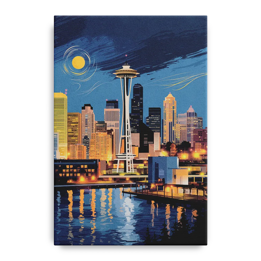 Seattle Nightscape Front - Canvas Wall Art