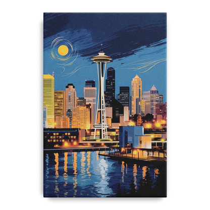 Seattle Nightscape Front - Canvas Wall Art