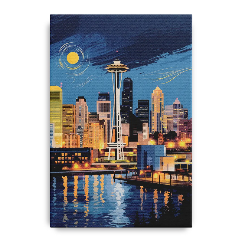 Seattle Nightscape Front - Canvas Wall Art