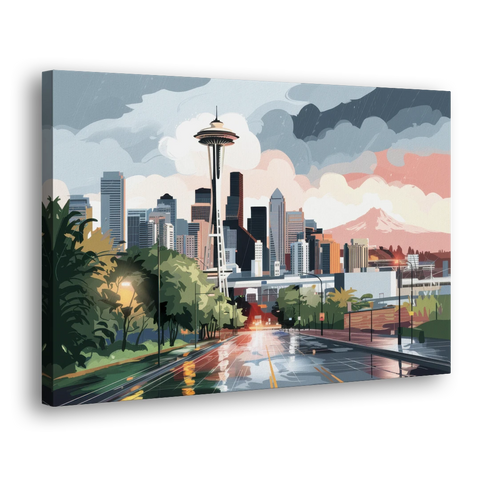 Seattle Rainy Day Skyline - Canvas Wall Art - Side