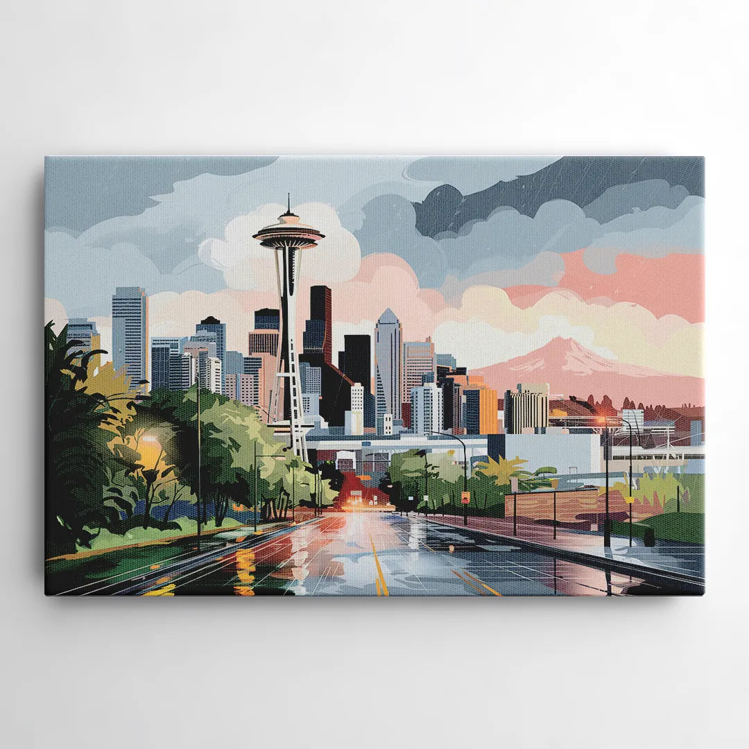 Seattle Rainy Day Skyline - Canvas Wall Art