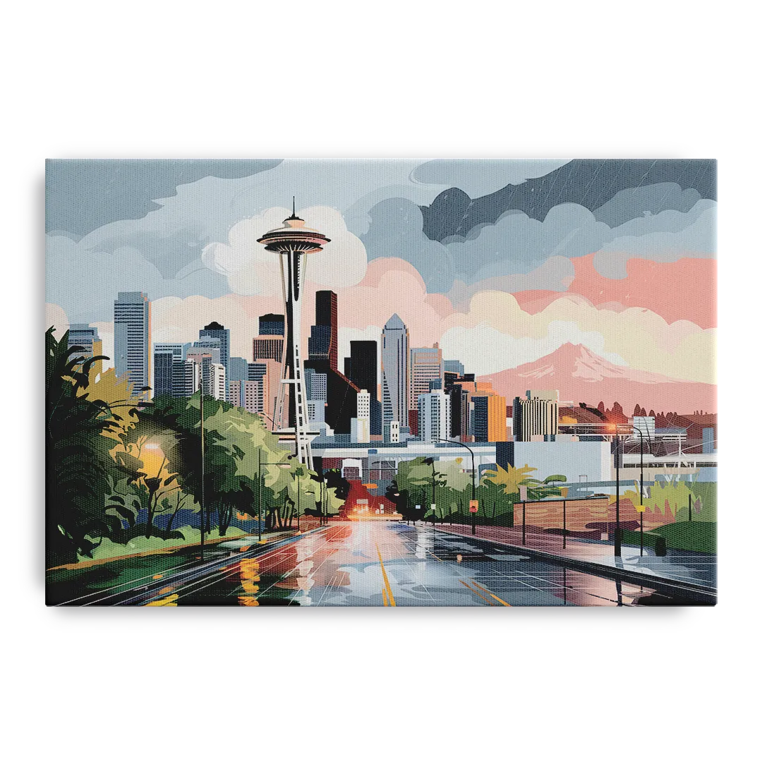 Seattle Rainy Day Skyline Front - Canvas Wall Art