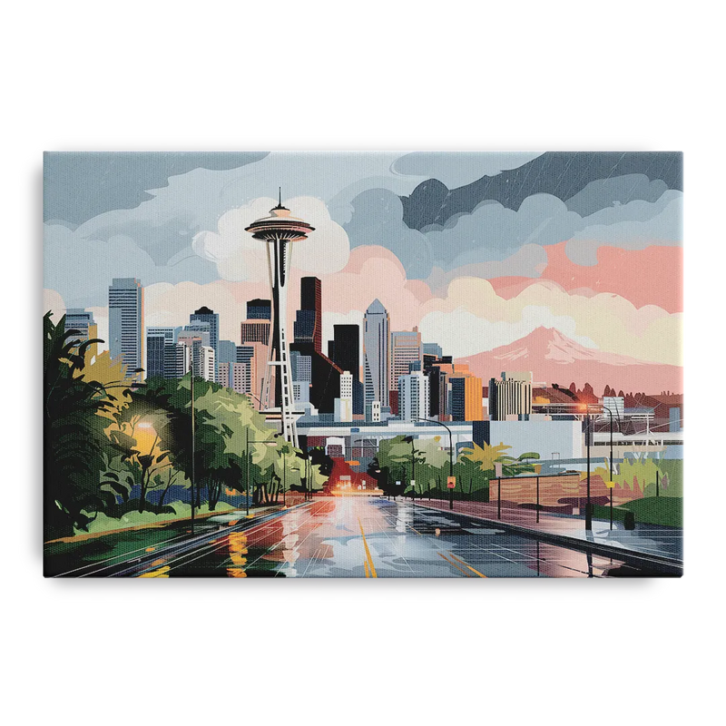 Seattle Rainy Day Skyline Front - Canvas Wall Art