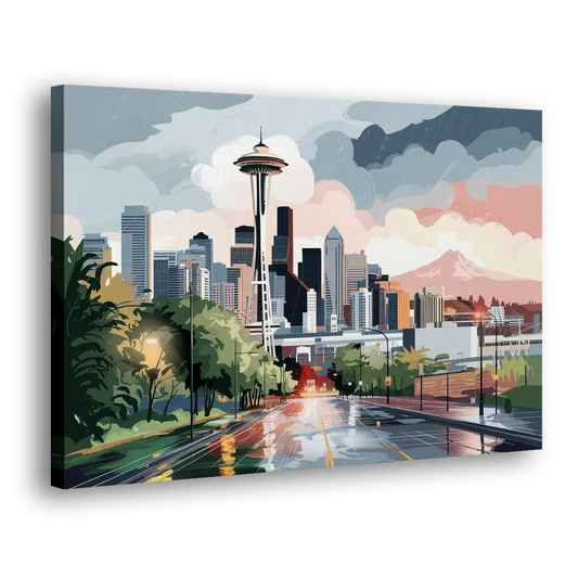 Seattle Rainy Day Skyline Side - Canvas Wall Art
