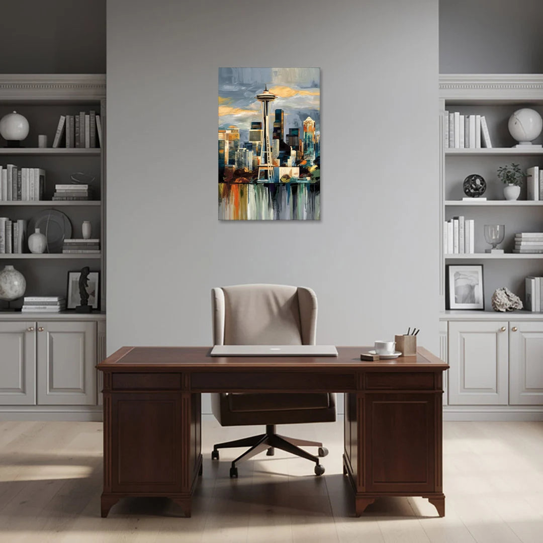 Seattle Skyline Panorama - Canvas Wall Art - Office - 24x36