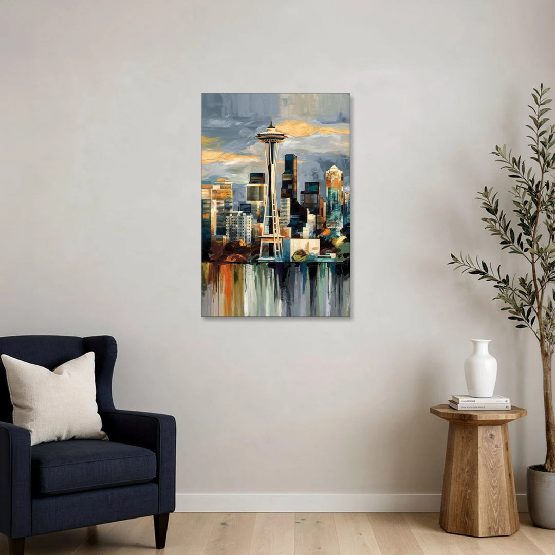 Seattle Skyline Panorama - Canvas Wall Art - Sofa - 24x36