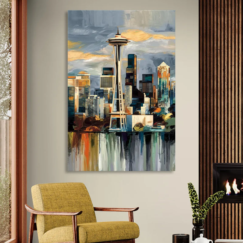 Seattle Skyline Panorama Living Room - Canvas Wall Art