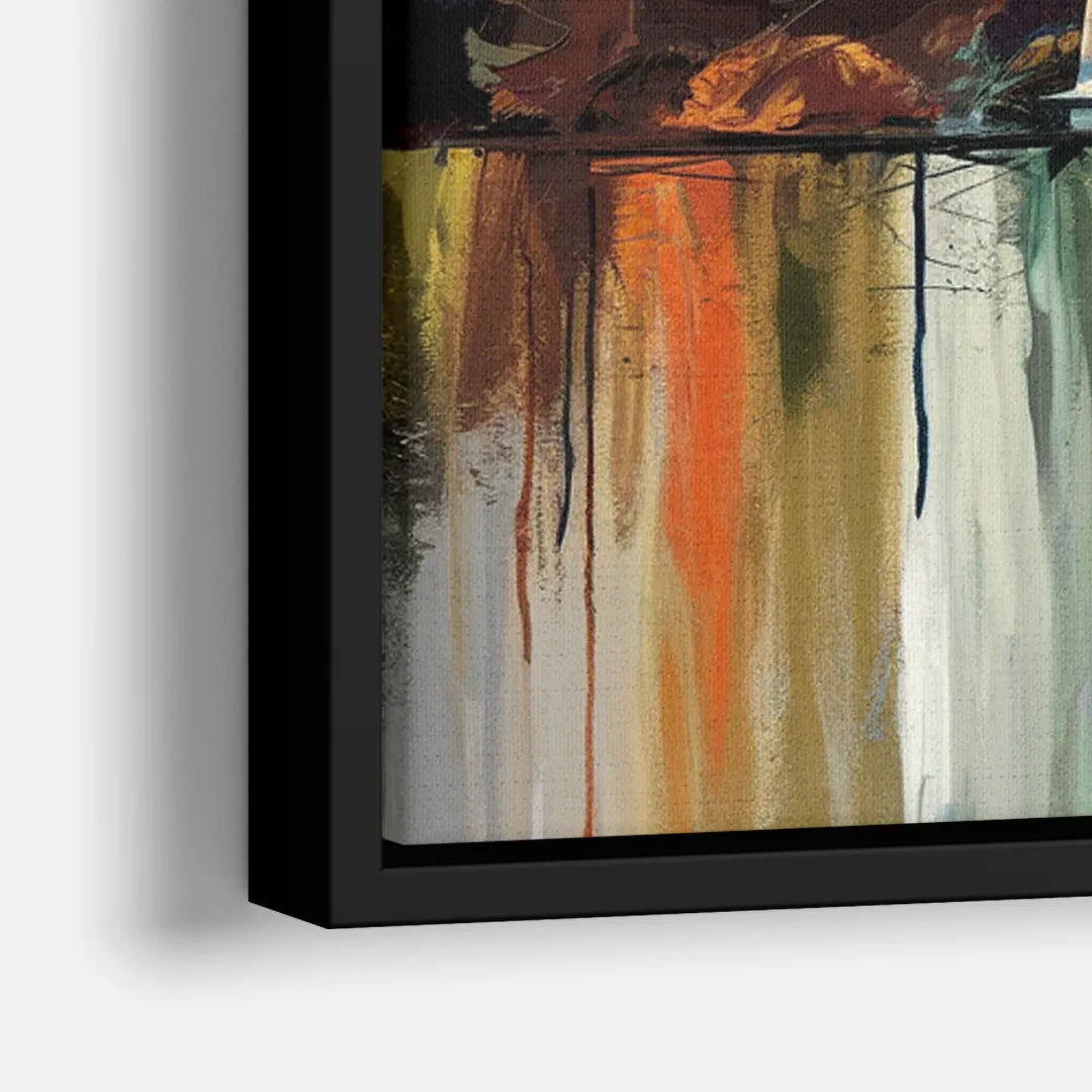 Seattle Skyline Panorama - Close-Up Black Frame Canvas
