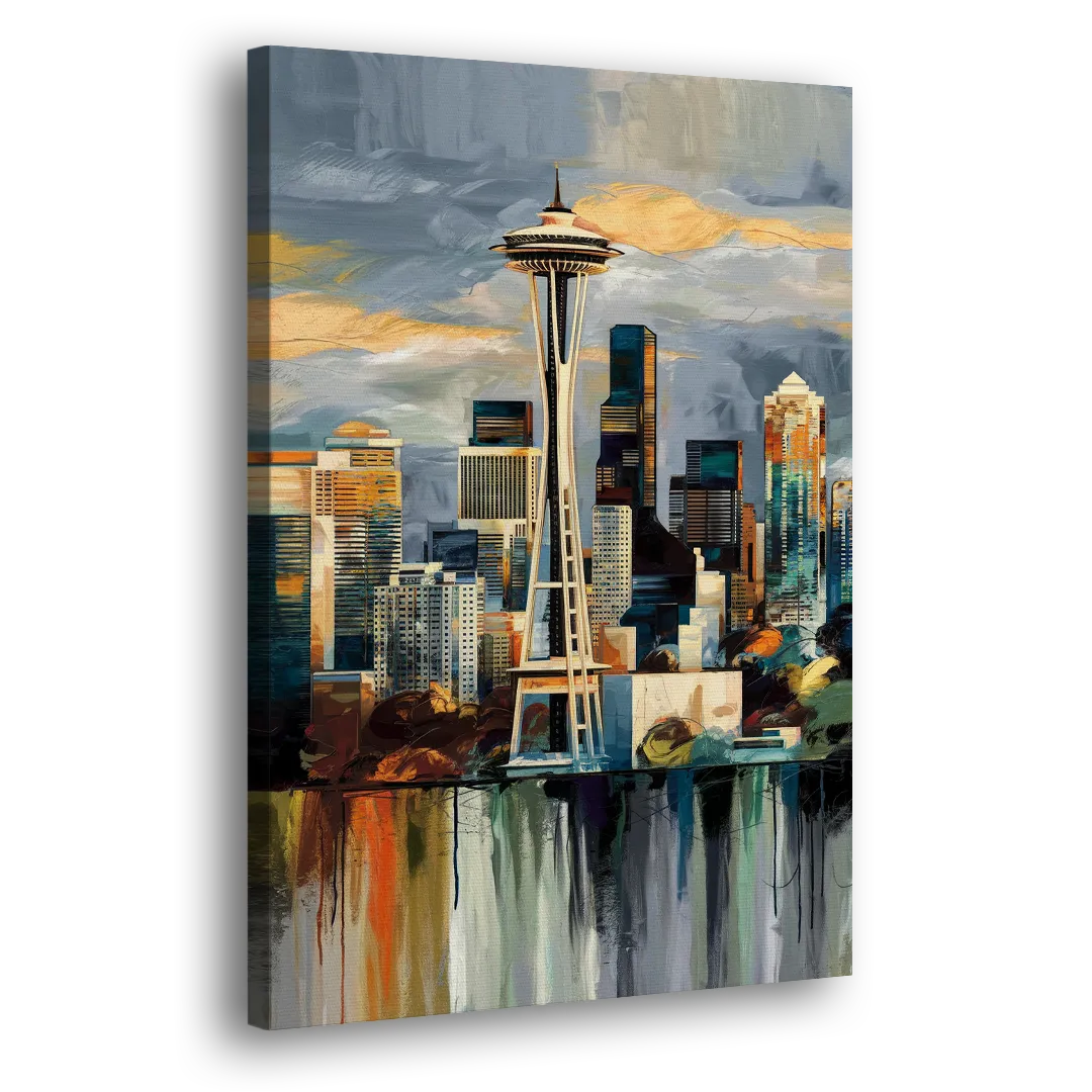 Seattle Skyline Panorama Side - Canvas Wall Art