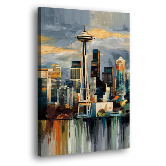 Seattle Skyline Panorama Side - Canvas Wall Art