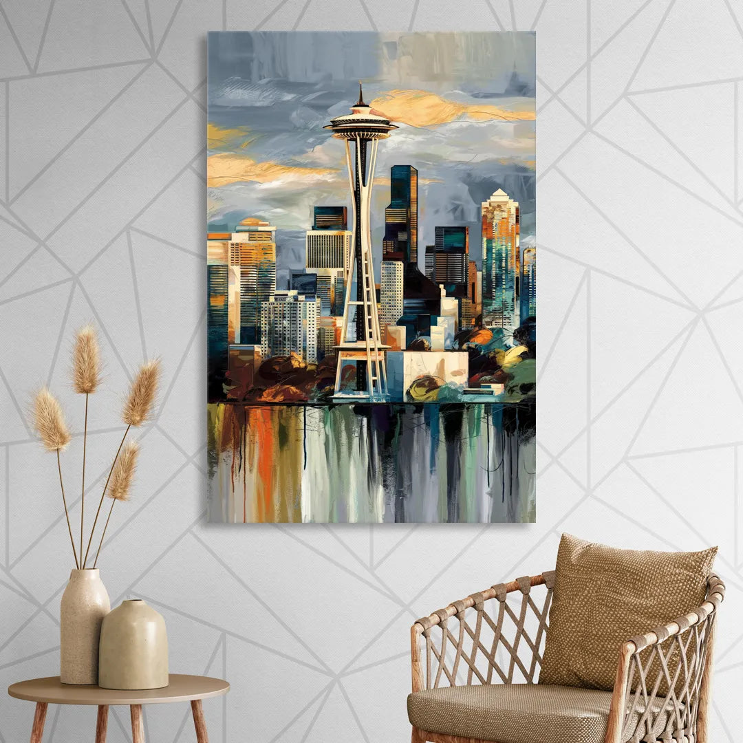Seattle Skyline Panorama Sitting Room - Canvas Wall Art