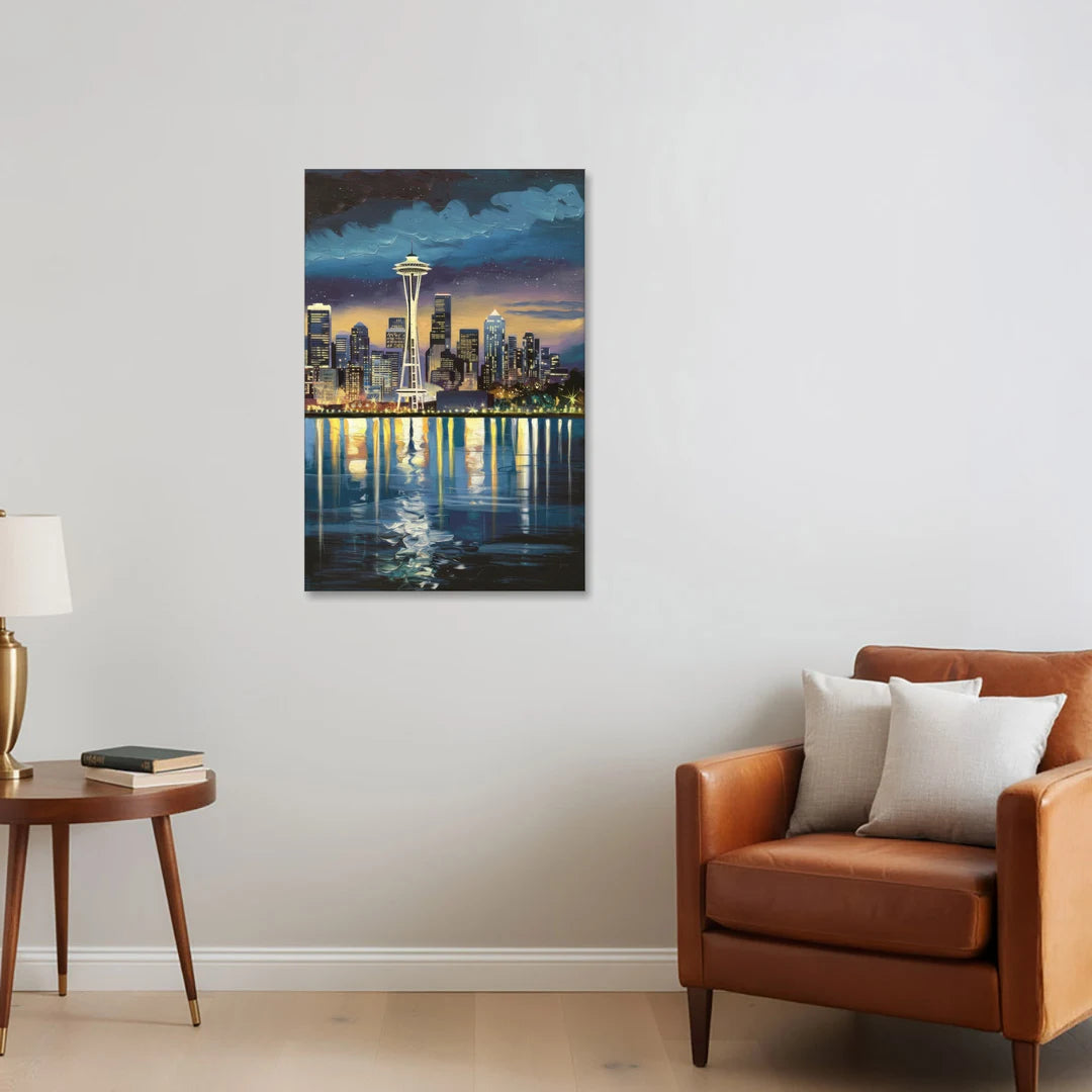 Seattle Skyline Reflection - Canvas Wall Art - Sofa - 24x36