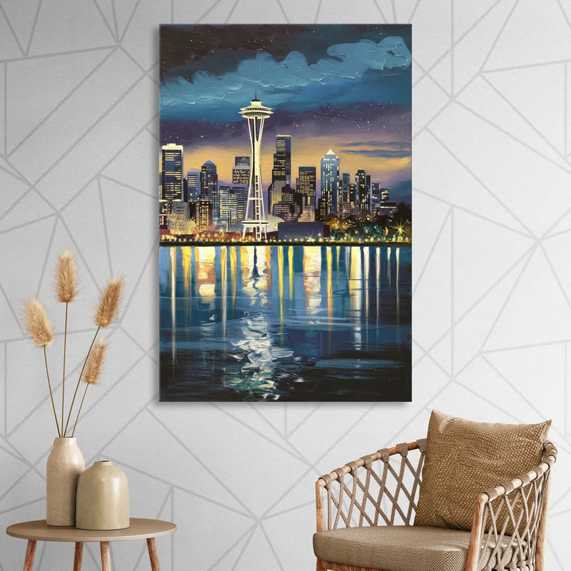 Seattle Skyline Reflection Living Room - Canvas Wall Art